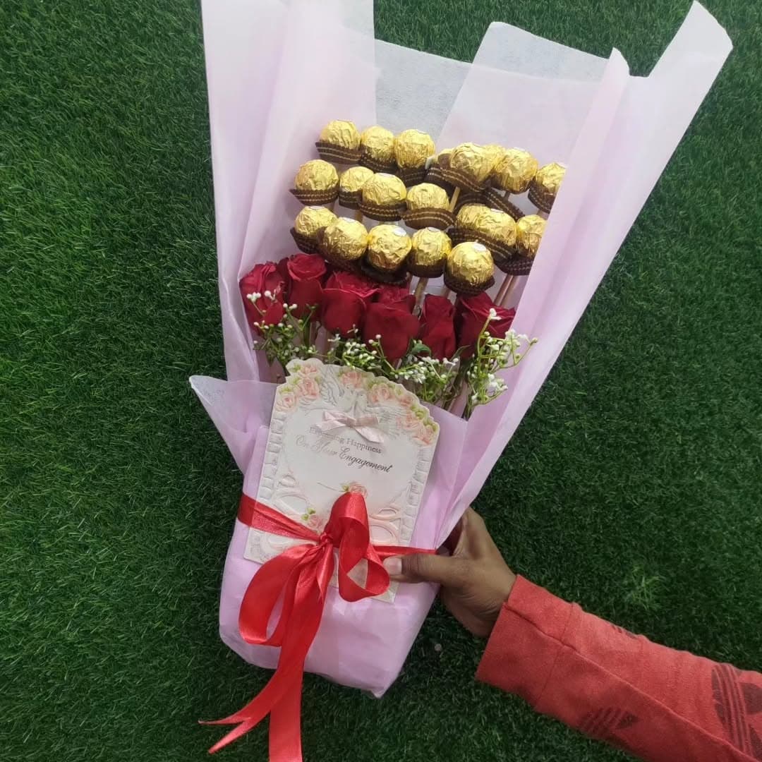 Ferrero And Red Rose Bouquet